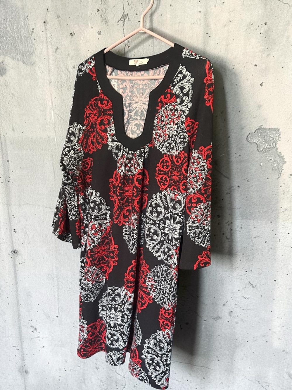 Aryeh Black Red and White Printed V-Neck Tunic